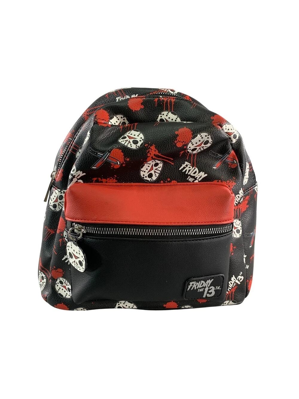 Bioworld Friday the 13th Mini Backpack Jason Mask Black Red Faux Leather Horror - Picture 1 of 5